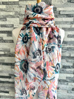Load image into Gallery viewer, lusciousscarves Ladies Pink and Grey Sunflowers Design Scarf.
