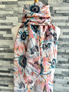 lusciousscarves Ladies Pink and Grey Sunflowers Design Scarf.