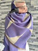 Load image into Gallery viewer, lusciousscarves Ladies Pink, Grey and Lilac Soft Blanket Scarf with a Large Leaves Design.
