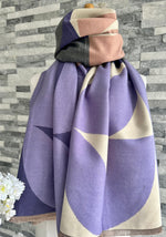 Load image into Gallery viewer, lusciousscarves Ladies Pink, Grey and Lilac Soft Blanket Scarf with a Large Leaves Design.
