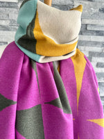 Load image into Gallery viewer, lusciousscarves Ladies Pink, Grey, Mustard and Aqua Blanket Scarf with a Large Leaves Design
