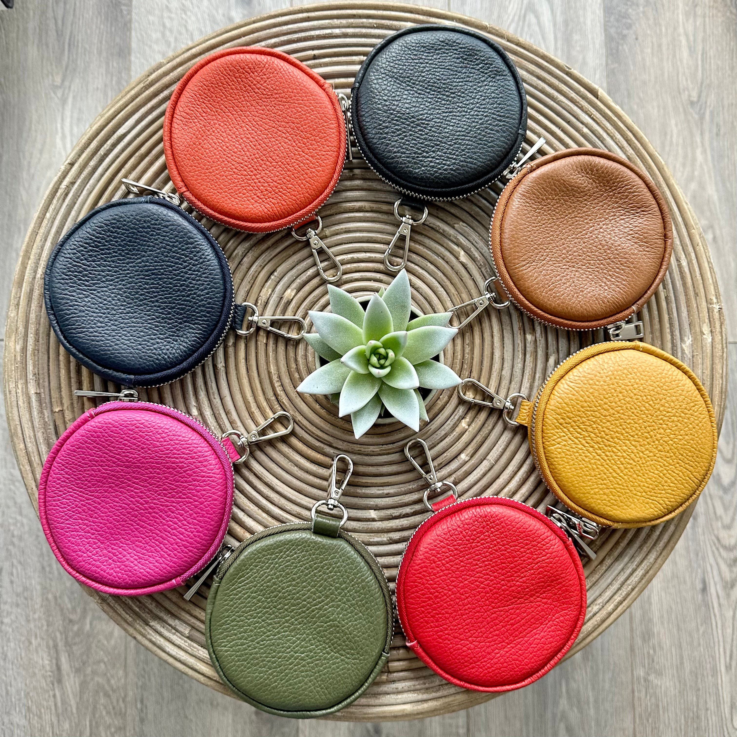 Round leather purse sales