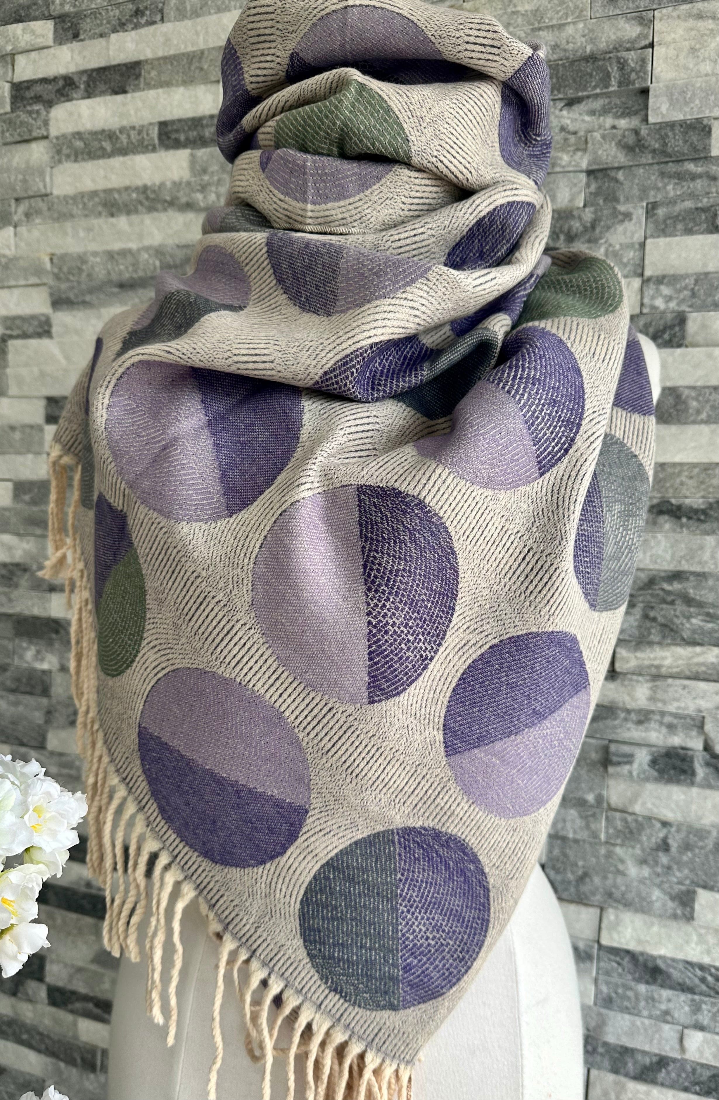 lusciousscarves Ladies Soft Wool Blend Lilac and Pale Green Circles Scarf
