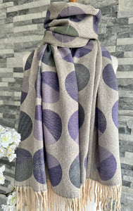 lusciousscarves Ladies Soft Wool Blend Lilac and Pale Green Circles Scarf