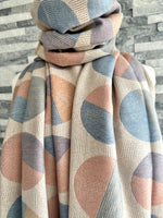Load image into Gallery viewer, lusciousscarves Ladies Soft Wool Blend Lilac, Cream and Pale Pink Circles Scarf.
