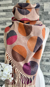 lusciousscarves Ladies Soft Wool Blend Orange, Purple , Pink and Brown Circles Scarf