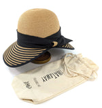 Load image into Gallery viewer, lusciousscarves Ladies Stripey Open Back Foldable, Packable Sun Hat , Natural and Black
