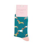 Load image into Gallery viewer, lusciousscarves Ladies Teal Sausage Dog Bamboo Socks, Miss Sparrow
