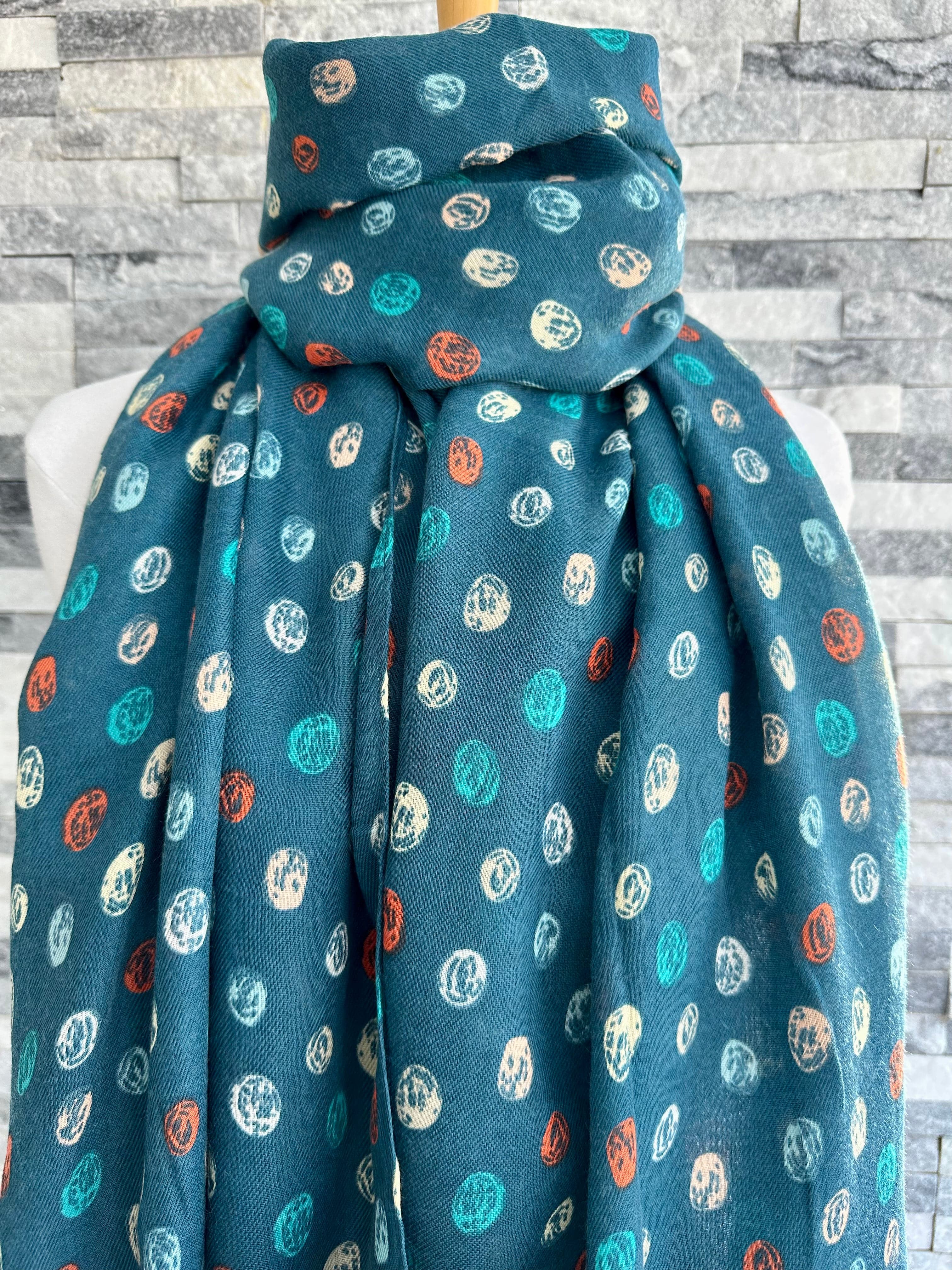lusciousscarves Ladies Teal Scribbled Spots Scarf.