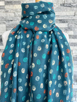 Load image into Gallery viewer, lusciousscarves Ladies Teal Scribbled Spots Scarf.
