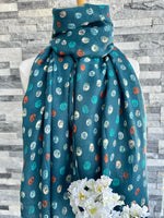 Load image into Gallery viewer, lusciousscarves Ladies Teal Scribbled Spots Scarf.
