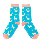 Load image into Gallery viewer, lusciousscarves Ladies Turquoise Bamboo Socks, Llamas and Cactus Design, Miss Sparrow
