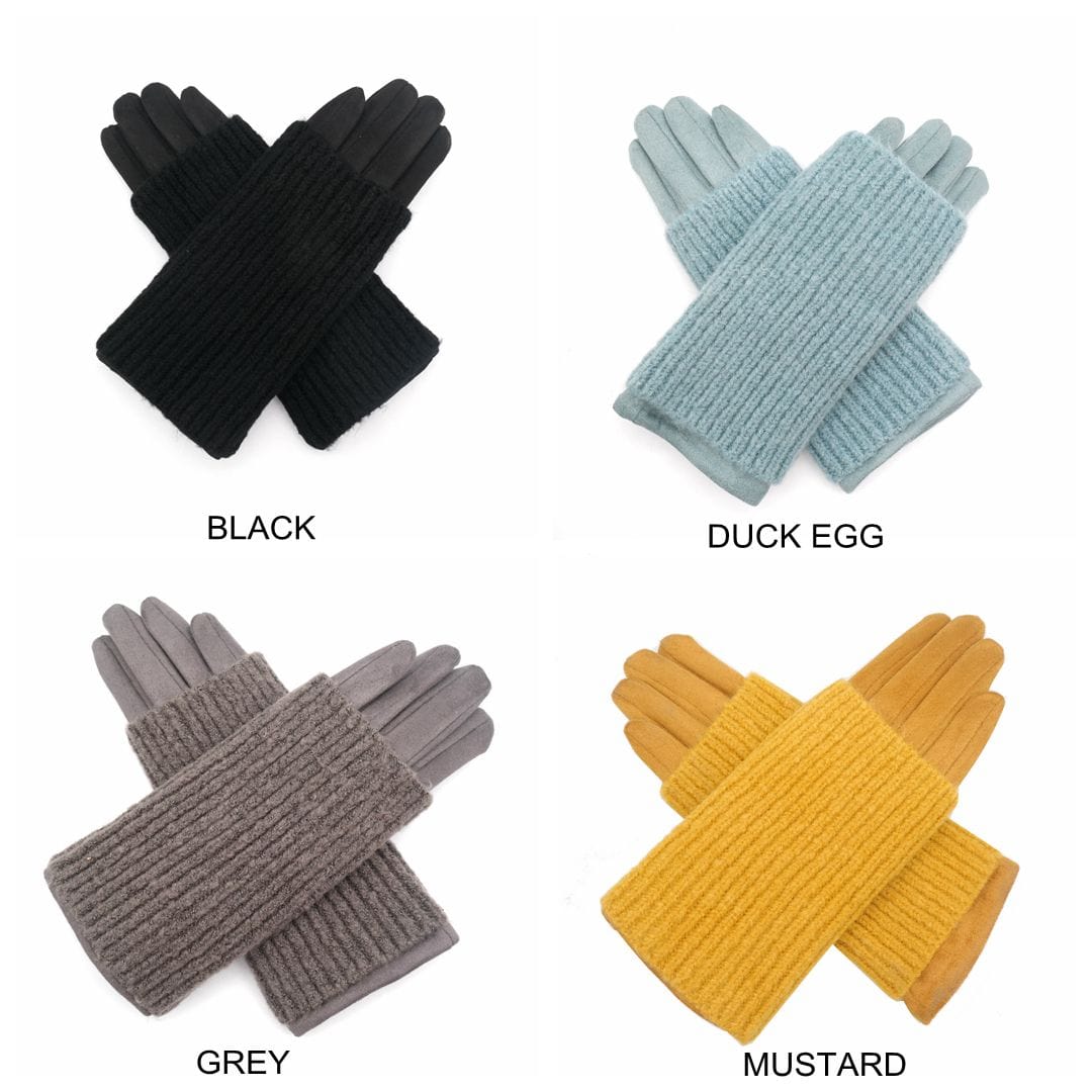 lusciousscarves Ladies Velour Gloves with Removable Knitted Cuff