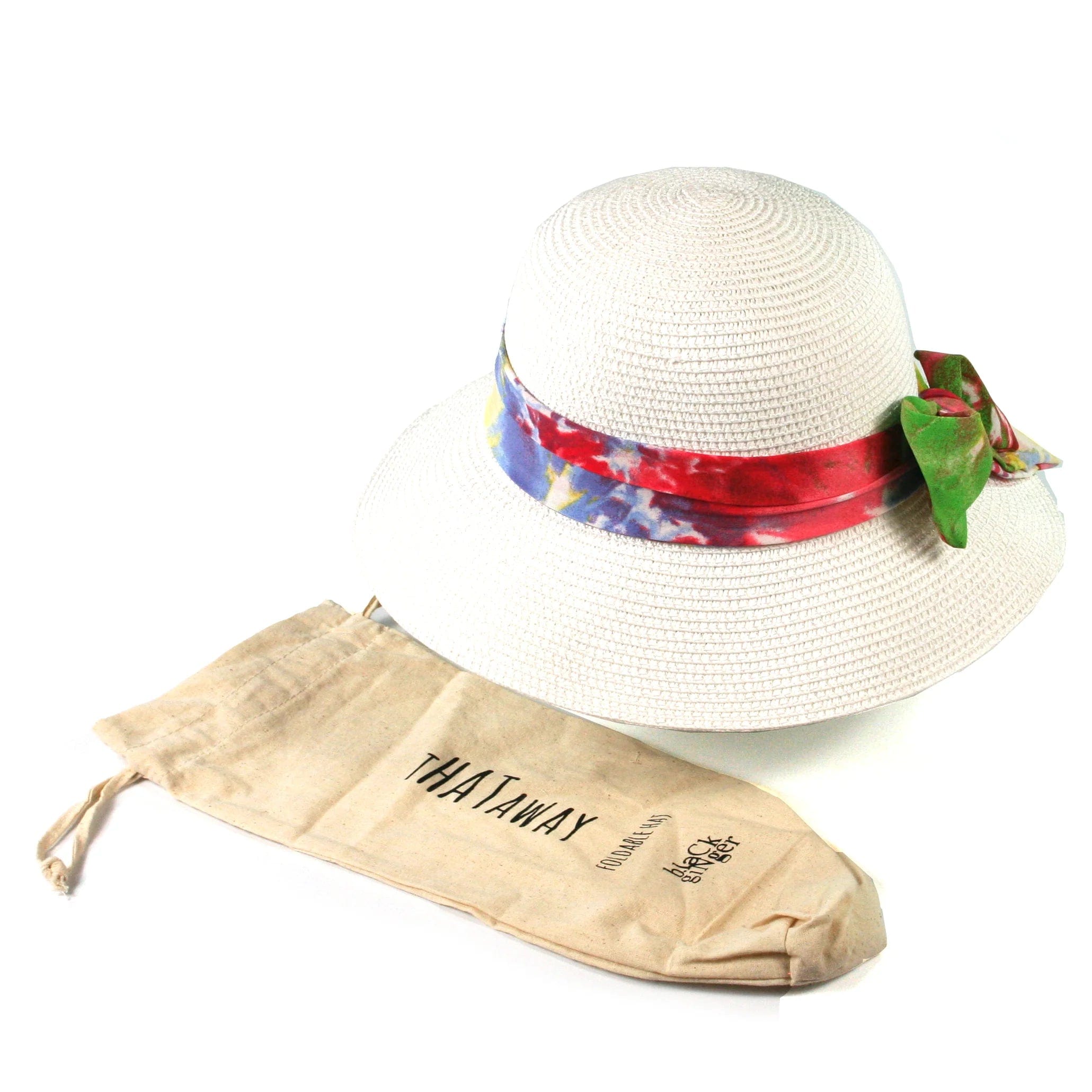 lusciousscarves Ladies White Foldable Sun Hat with Multi Coloured Bow, Rollable and Packable