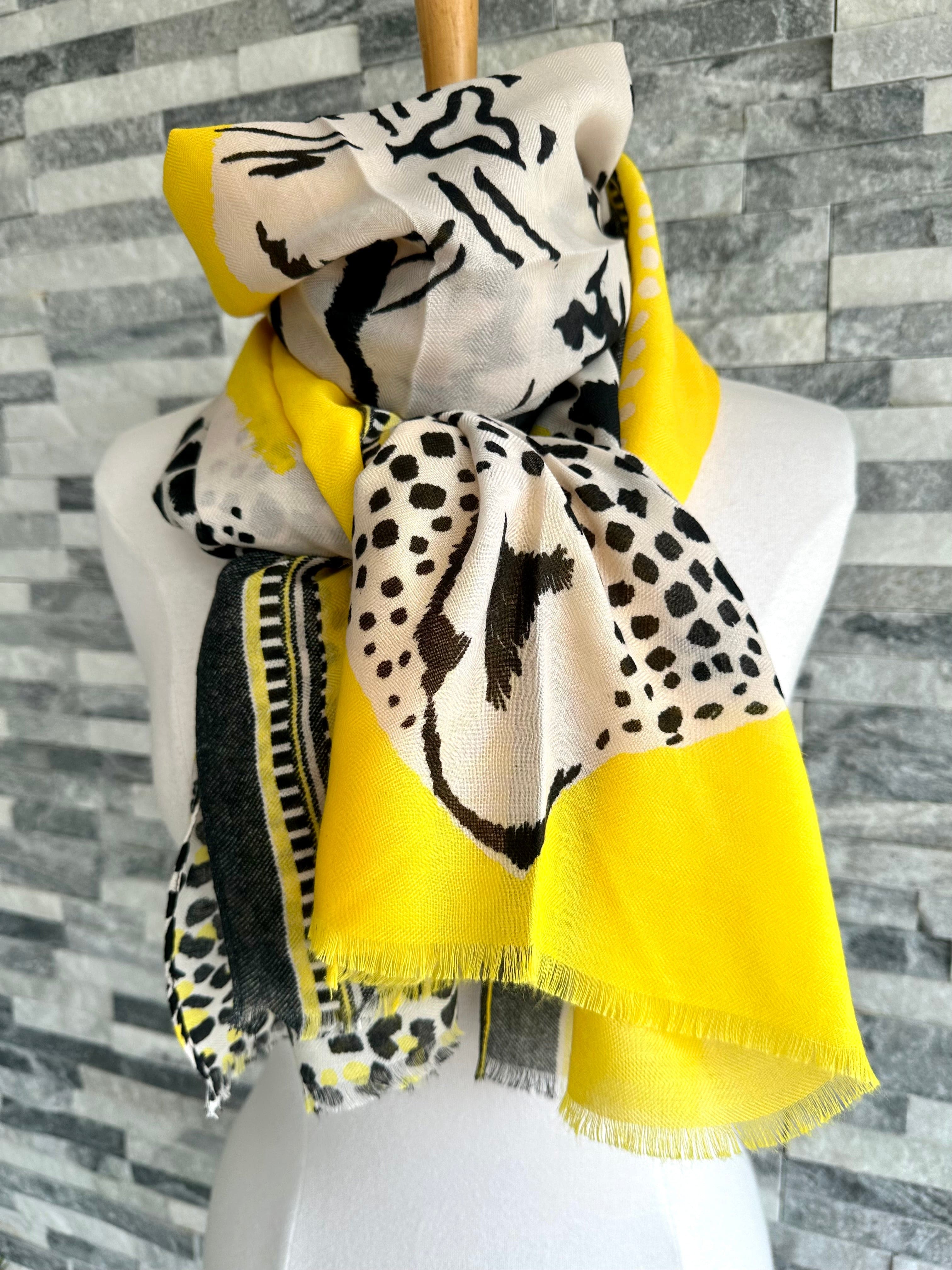 lusciousscarves Ladies Yellow Tiger and Leopard Print Scarf.