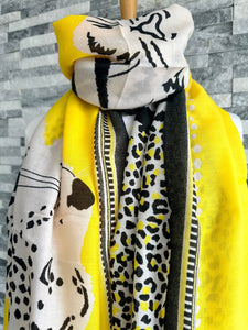 lusciousscarves Ladies Yellow Tiger and Leopard Print Scarf.