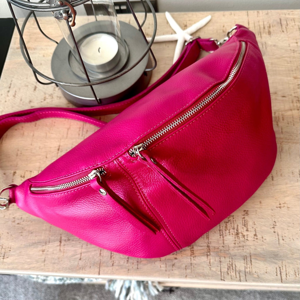 lusciousscarves Large Hot Pink Italian Leather Sling - Chest Bag