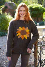 Load image into Gallery viewer, lusciousscarves Large Pachamama Womens Sunflower Design Sweater Jumper, Hand Knitted, Fair Trade
