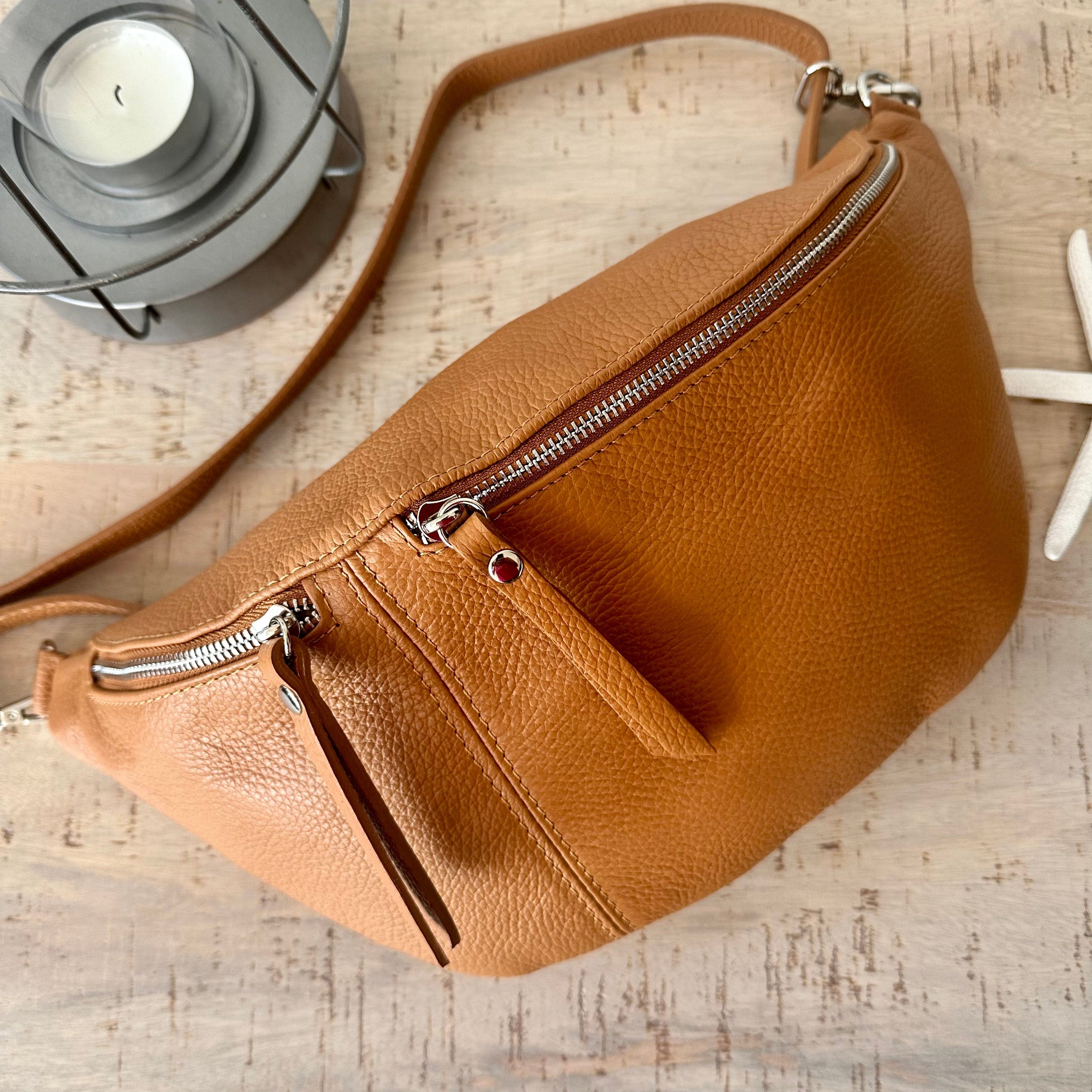 lusciousscarves Large Tan Italian Leather Sling-Chest Bag