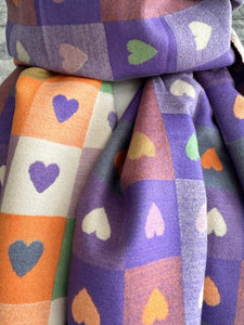 lusciousscarves Lavender Purple Reversible Hearts and Checks Design Scarf.