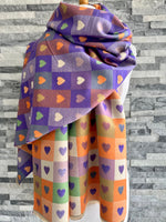 Load image into Gallery viewer, lusciousscarves Lavender Purple Reversible Hearts and Checks Design Scarf.

