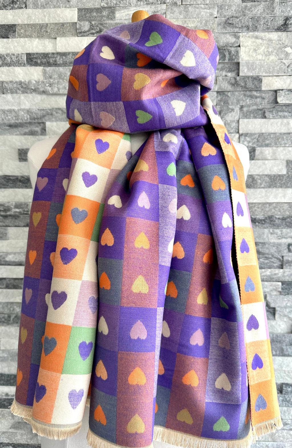 lusciousscarves Lavender Purple Reversible Hearts and Checks Design Scarf.