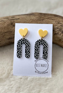 lusciousscarves Lemon Heart Earrings with a Black and White Dotty Dangle