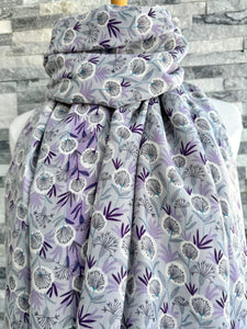 lusciousscarves Lilac and Grey Delicate Dandelions Scarf