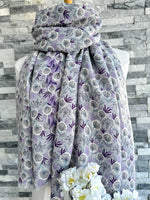 Load image into Gallery viewer, lusciousscarves Lilac and Grey Delicate Dandelions Scarf
