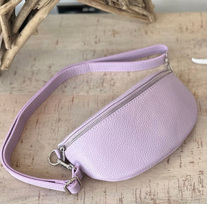lusciousscarves Lilac Italian Leather Bum Bag - Chest Bag