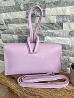 Load image into Gallery viewer, lusciousscarves Lilac Italian Leather Clutch Bag, Evening Bag with Loop Handle.
