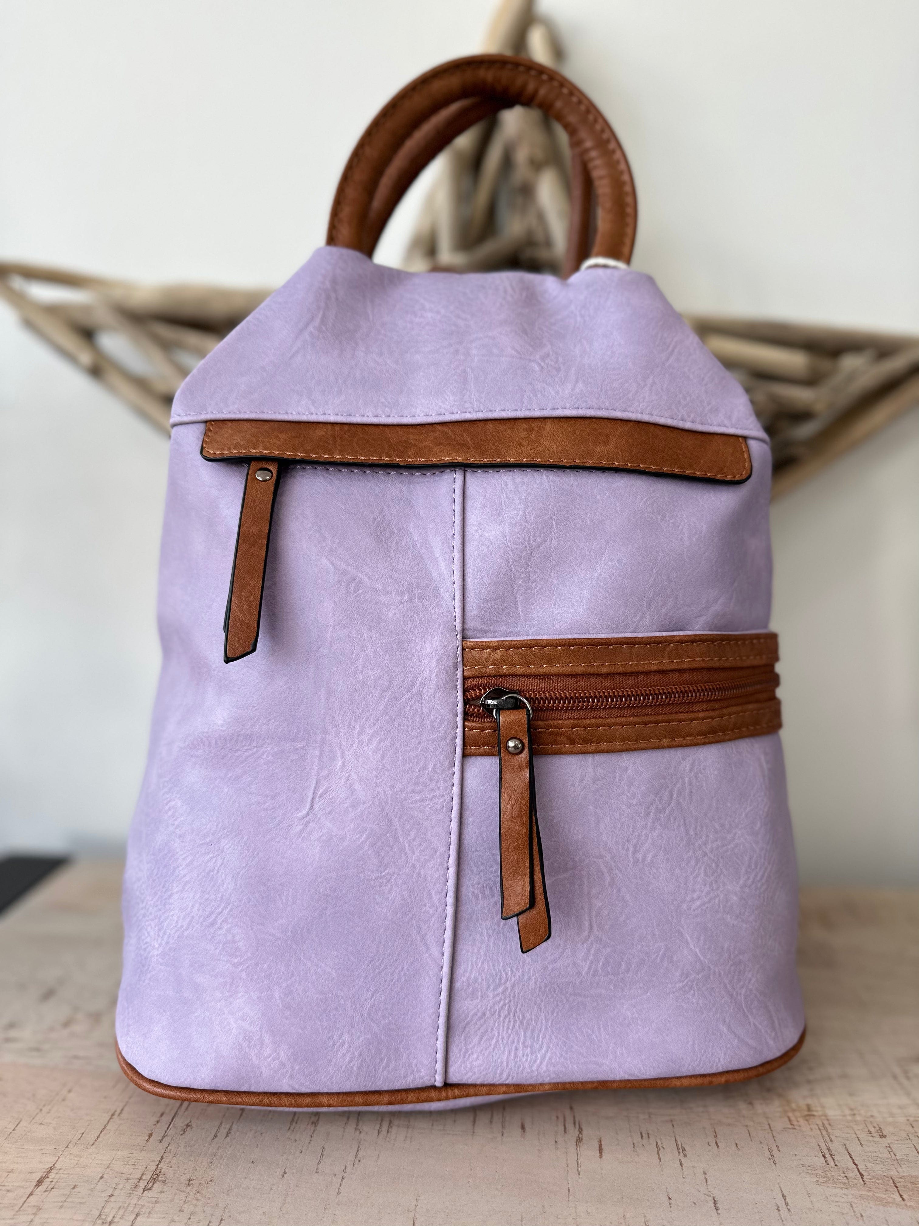 lusciousscarves Lilac Ladies Faux Leather Large Triangular Backpack , Rucksack