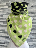 Load image into Gallery viewer, lusciousscarves Lime Green, Black and Cream Hearts Design Scarf / Wrap
