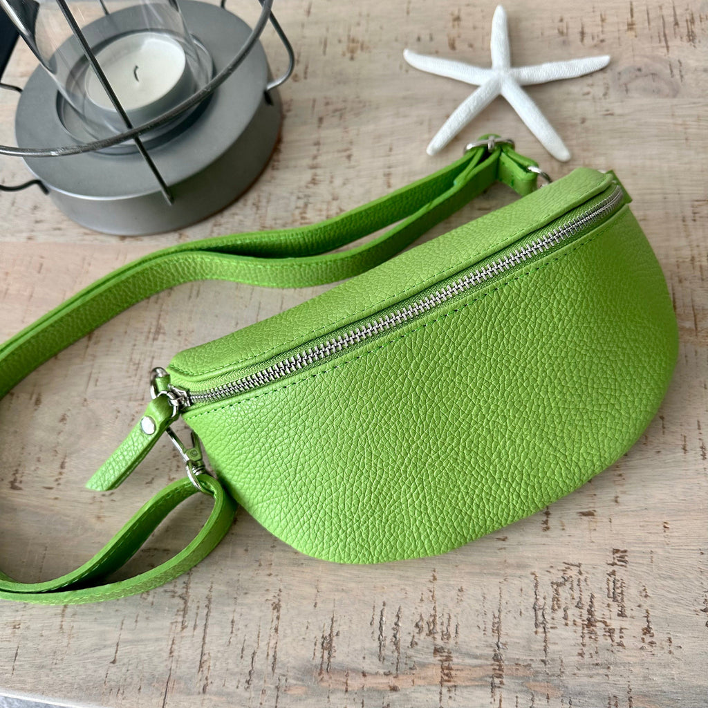 lusciousscarves Lime Green Italian Leather Bum Bag
