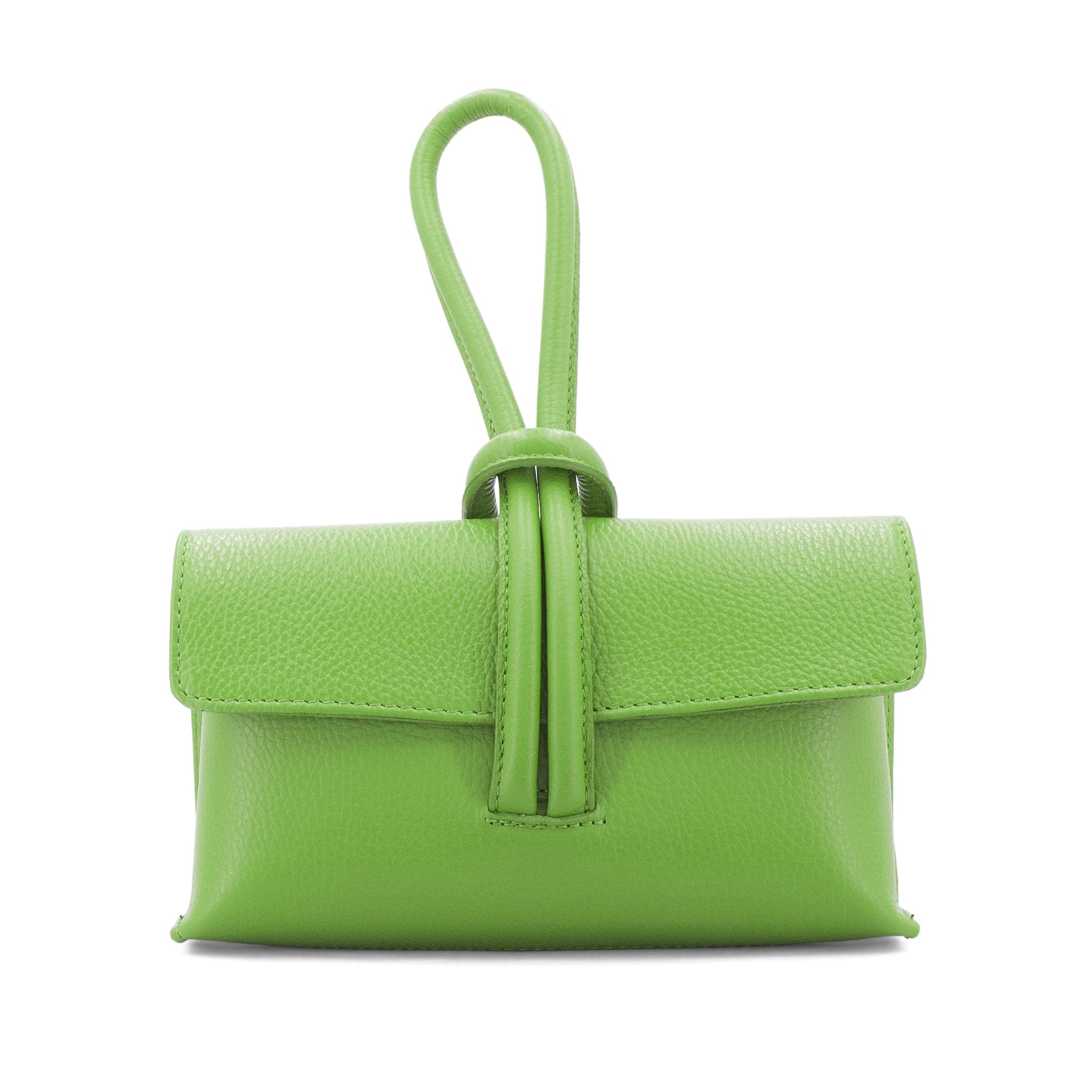 lusciousscarves Lime Green Italian Leather Clutch Bag, Evening Bag with a Loop Handle