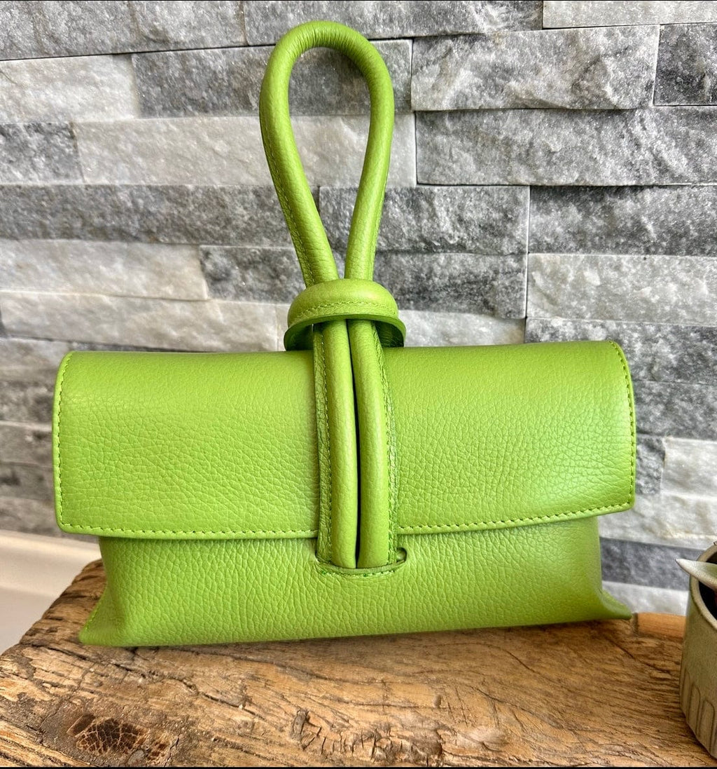 lusciousscarves Lime Green Italian Leather Clutch Bag with Loop Handle