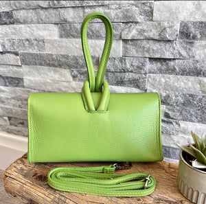 lusciousscarves Lime Green Italian Leather Clutch Bag with Loop Handle