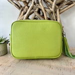 Load image into Gallery viewer, lusciousscarves Lime Green Italian Leather Exclusive Camera Bag.
