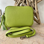 Load image into Gallery viewer, lusciousscarves Lime Green Italian Leather Exclusive Camera Bag.
