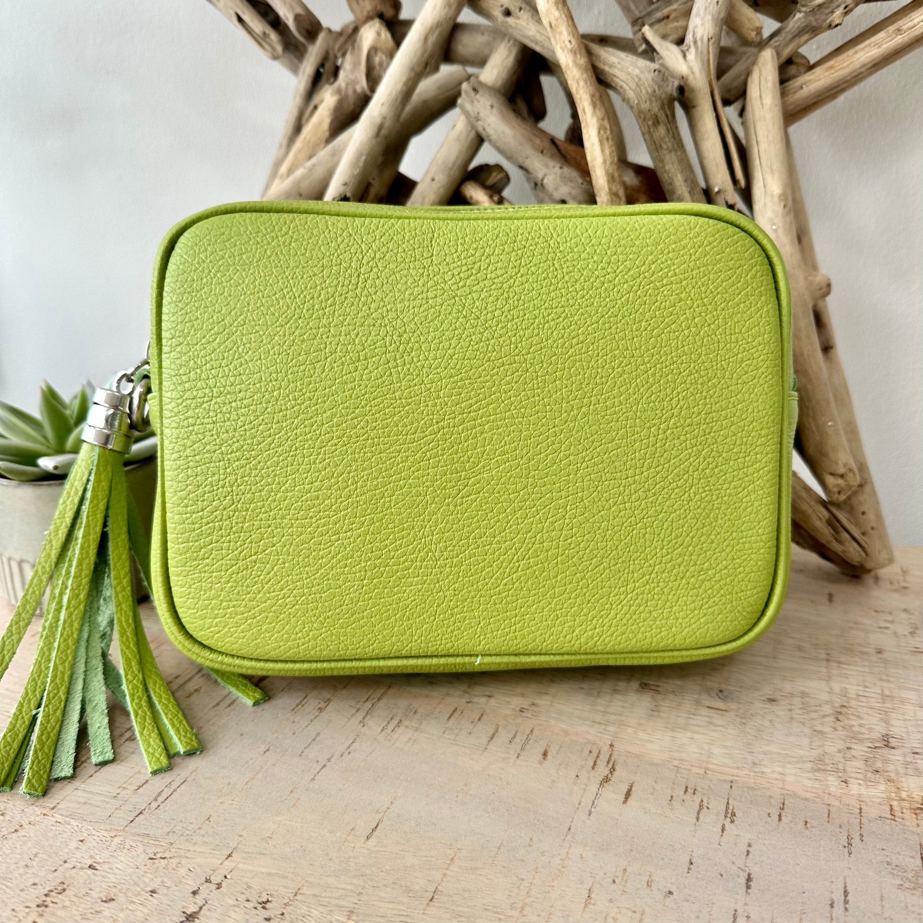 lusciousscarves Lime Green Italian Leather Exclusive Camera Bag.