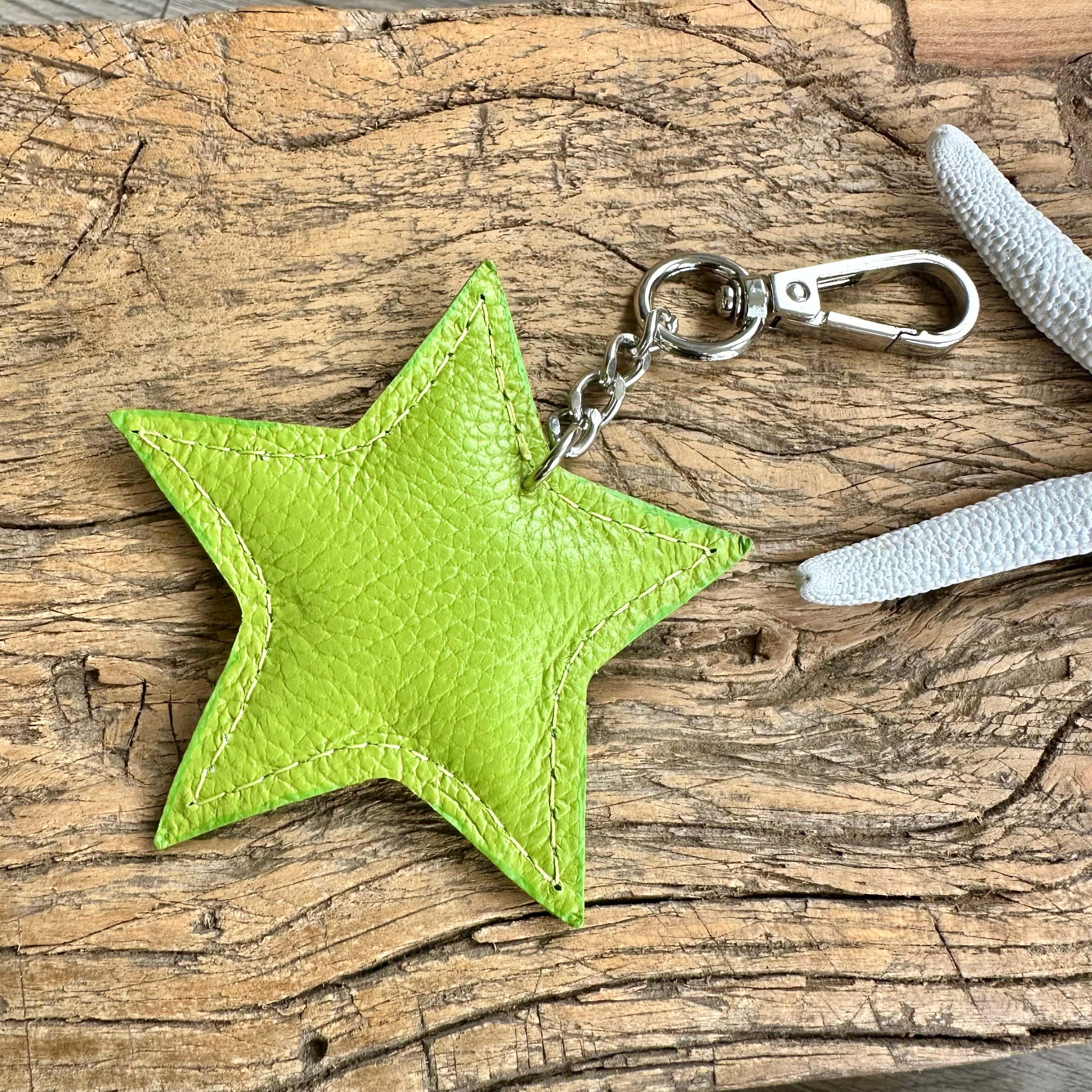 lusciousscarves Lime Green Italian Leather Star Padded Keyring.