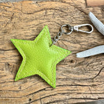 Load image into Gallery viewer, lusciousscarves Lime Green Italian Leather Star Padded Keyring.
