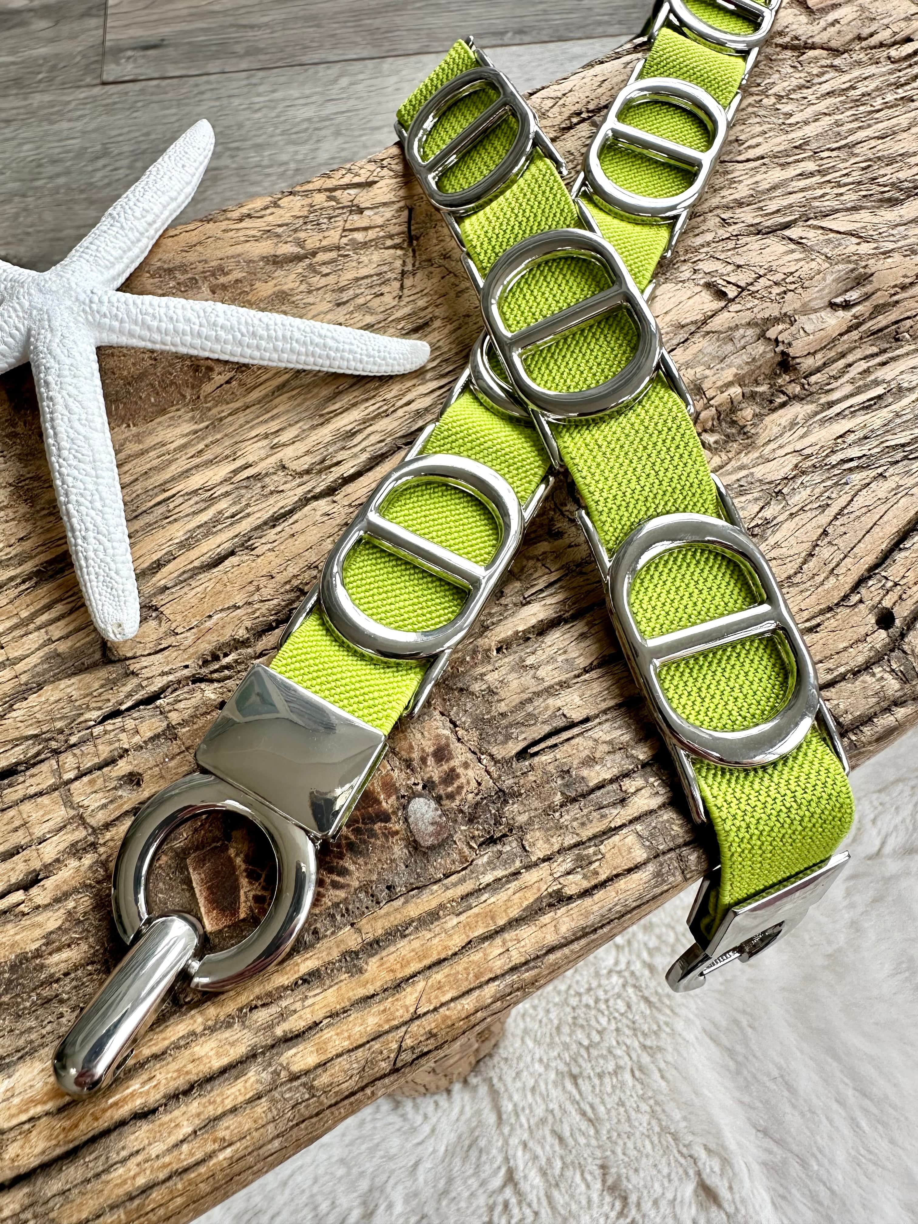 lusciousscarves Lime Green Slim Super Stretchy Double D Design Belt , Silver Hardware , 6 Colours available.