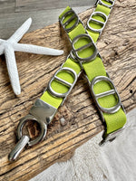 Load image into Gallery viewer, lusciousscarves Lime Green Slim Super Stretchy Double D Design Belt , Silver Hardware , 6 Colours available.
