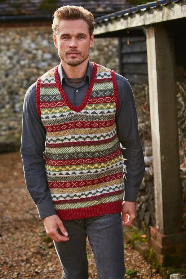 lusciousscarves M/L Pachamama Mens Classic Fairisle Tank Top Rust, Hand Knitted, Fair Trade
