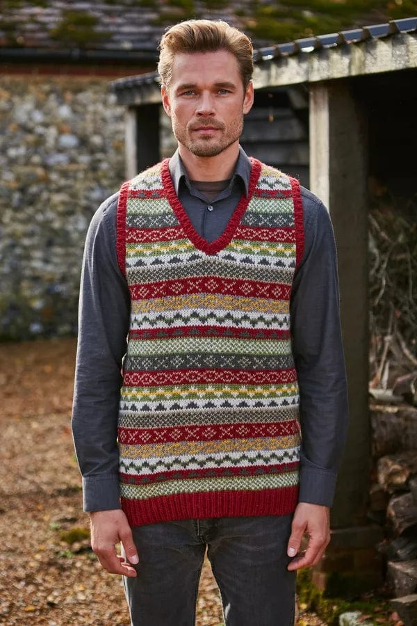 lusciousscarves M/L Pachamama Mens Classic Fairisle Tank Top Rust, Hand Knitted, Fair Trade