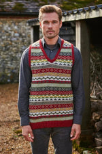 Load image into Gallery viewer, lusciousscarves M/L Pachamama Mens Classic Fairisle Tank Top Rust, Hand Knitted, Fair Trade

