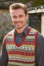 Load image into Gallery viewer, lusciousscarves M/L Pachamama Mens Classic Fairisle Tank Top Rust, Hand Knitted, Fair Trade
