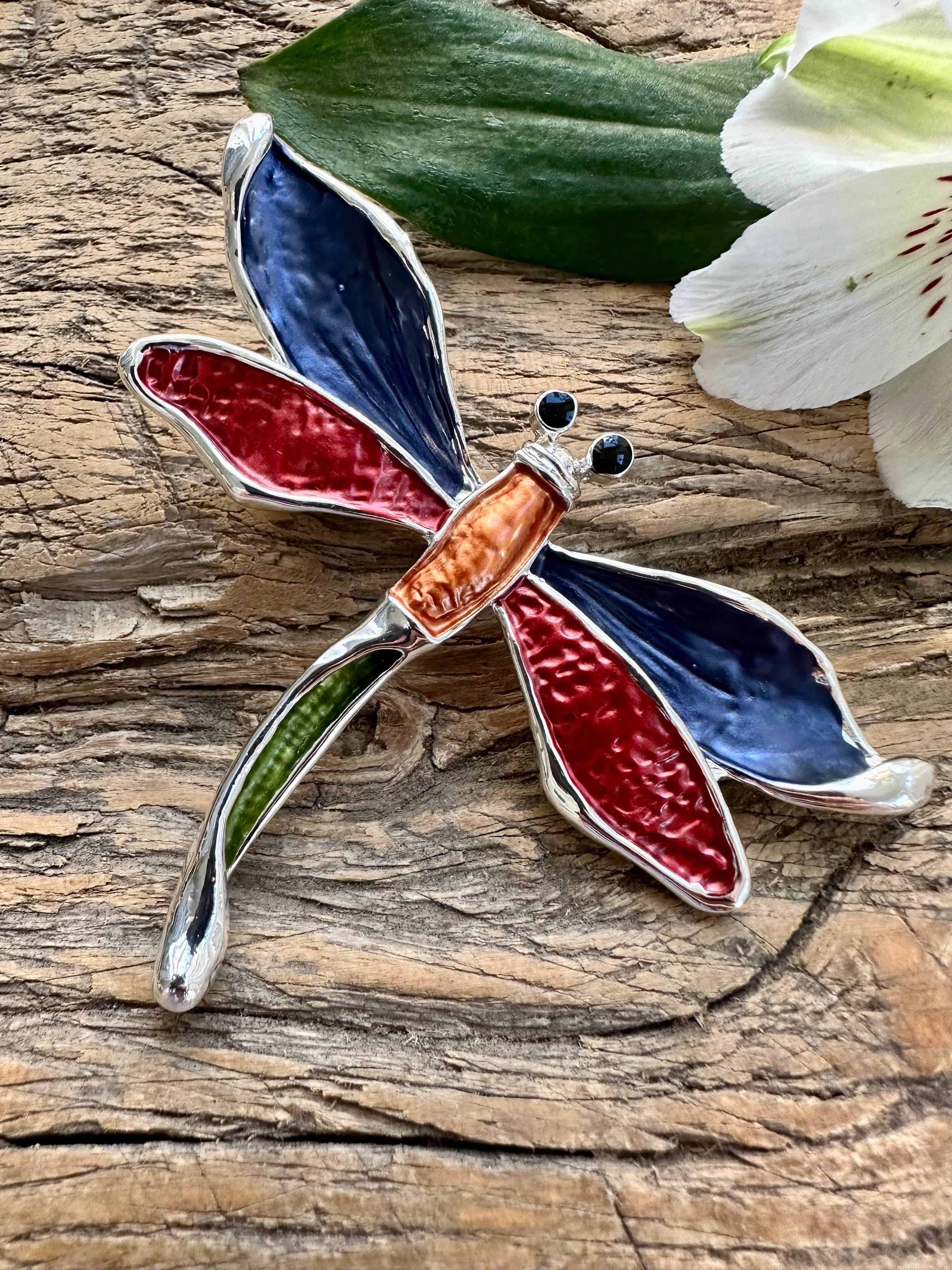 lusciousscarves Magnetic Brooch Multi Coloured and Silver Dragonfly Design