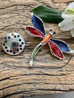 Load image into Gallery viewer, lusciousscarves Magnetic Brooch Multi Coloured and Silver Dragonfly Design
